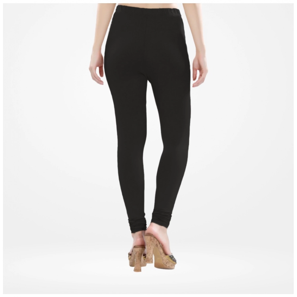 Generic Women's Cotton Blended Solid Churidar leggings (Black)