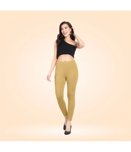 Generic Women's Cotton Blended Solid Ankle legging (Beige)