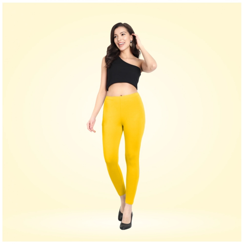 Generic Women's Cotton Blended Solid Ankle legging (Yellow) Generic Women's Cotton Blended Solid Ankle legging (Yellow)