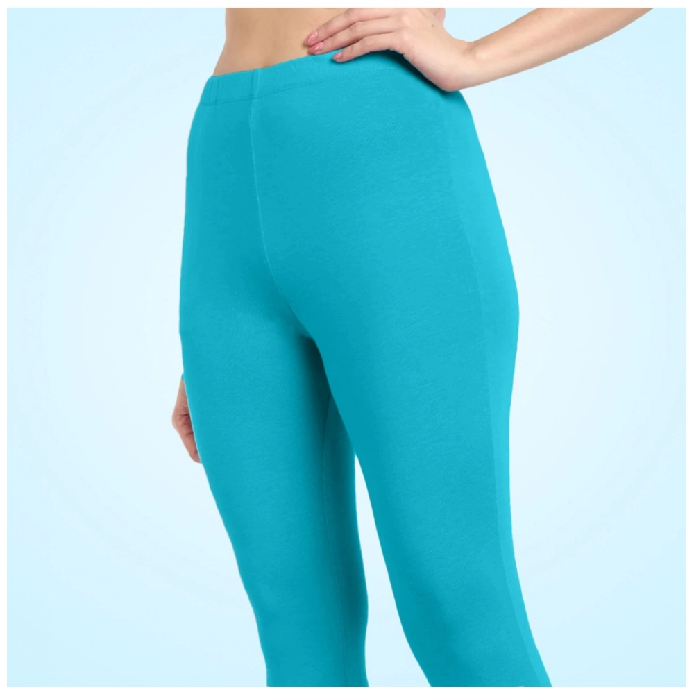 Generic Women's Cotton Blended Solid Ankle legging (Turquoise Blue) Generic Women's Cotton Blended Solid Ankle legging (Turquoise Blue)