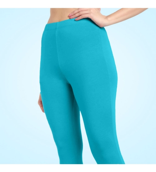 Generic Women's Cotton Blended Solid Ankle legging (Turquoise Blue)