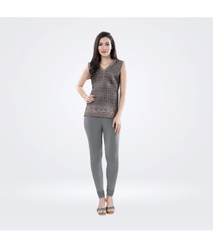 Generic Women's Cotton Blended Solid Churidar leggings (Silver Gray)