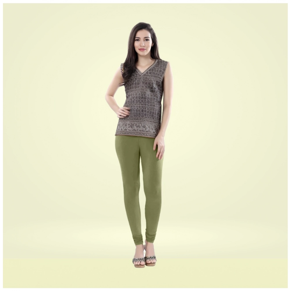 Generic Women's Cotton Blended Solid Churidar leggings (Olive Green) Generic Women's Cotton Blended Solid Churidar leggings (Olive Green)