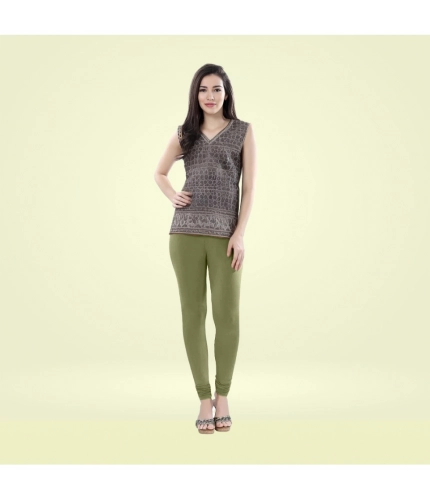 Generic Women's Cotton Blended Solid Churidar leggings (Olive Green)