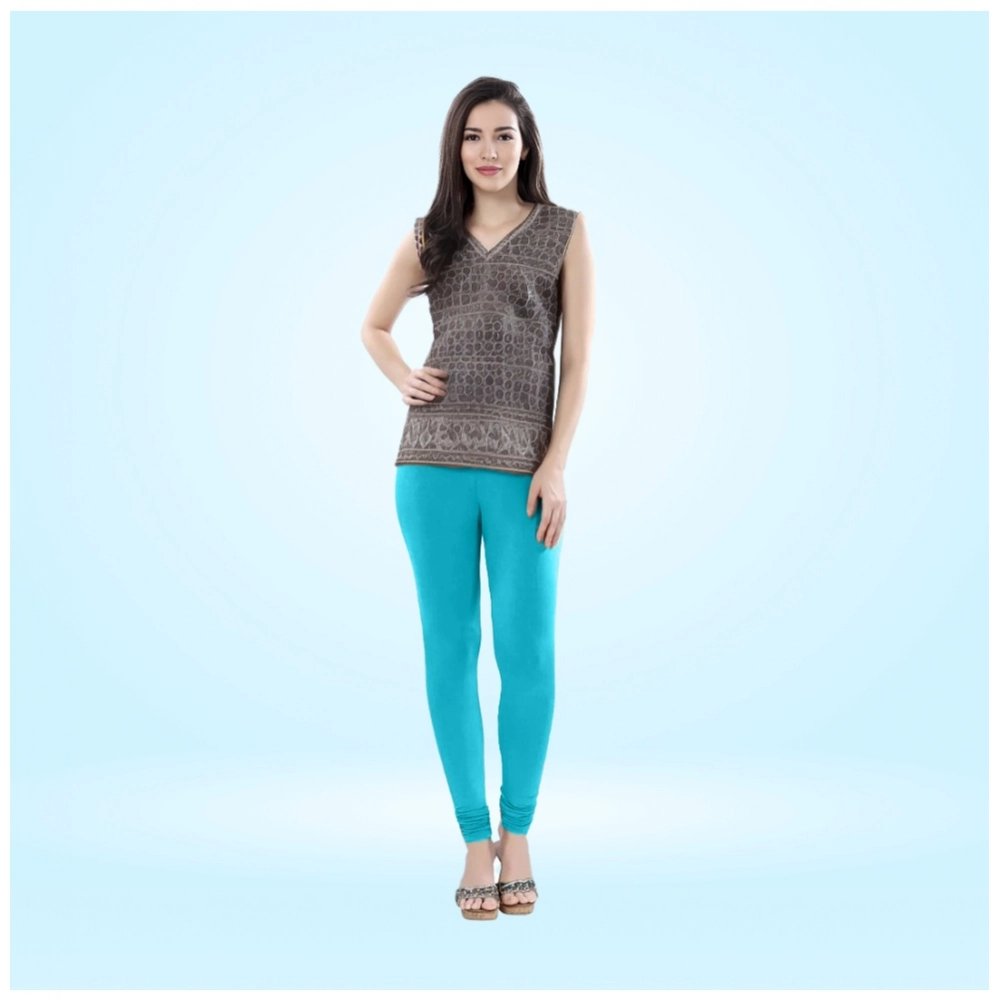 Generic Women's Cotton Blended Solid Churidar leggings (Turquoise Blue) Generic Women's Cotton Blended Solid Churidar leggings (Turquoise Blue)