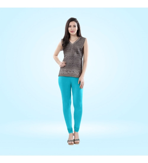 Generic Women's Cotton Blended Solid Churidar leggings (Turquoise Blue)
