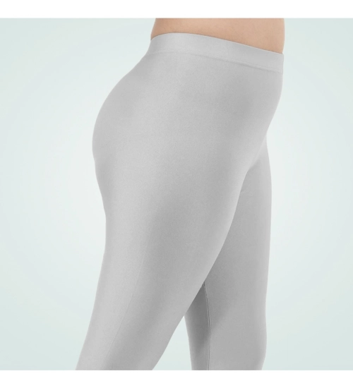 Generic Women's Cotton Blended Solid Shimmer Ankle leggings (Silver)