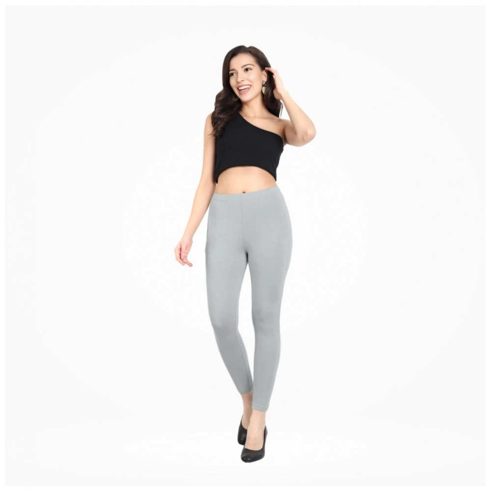 Generic Women's Cotton Blended Solid Ankle legging (Silver Gray) Generic Women's Cotton Blended Solid Ankle legging (Silver Gray)
