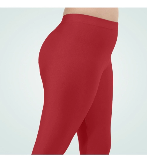Generic Women's Cotton Blended Solid Shimmer Ankle leggings (Red Maroon)