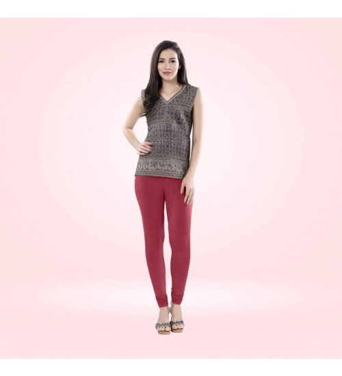 Generic Women's Cotton Blended Solid Churidar leggings (Red Maroon)