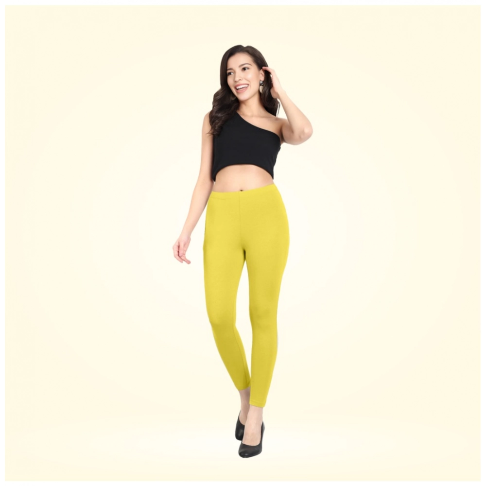 Generic Women's Cotton Blended Solid Ankle legging (Lemon Yellow) Generic Women's Cotton Blended Solid Ankle legging (Lemon Yellow)
