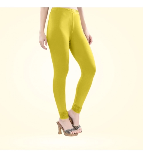 Generic Women's Cotton Blended Solid Churidar leggings (Lemon Yellow)