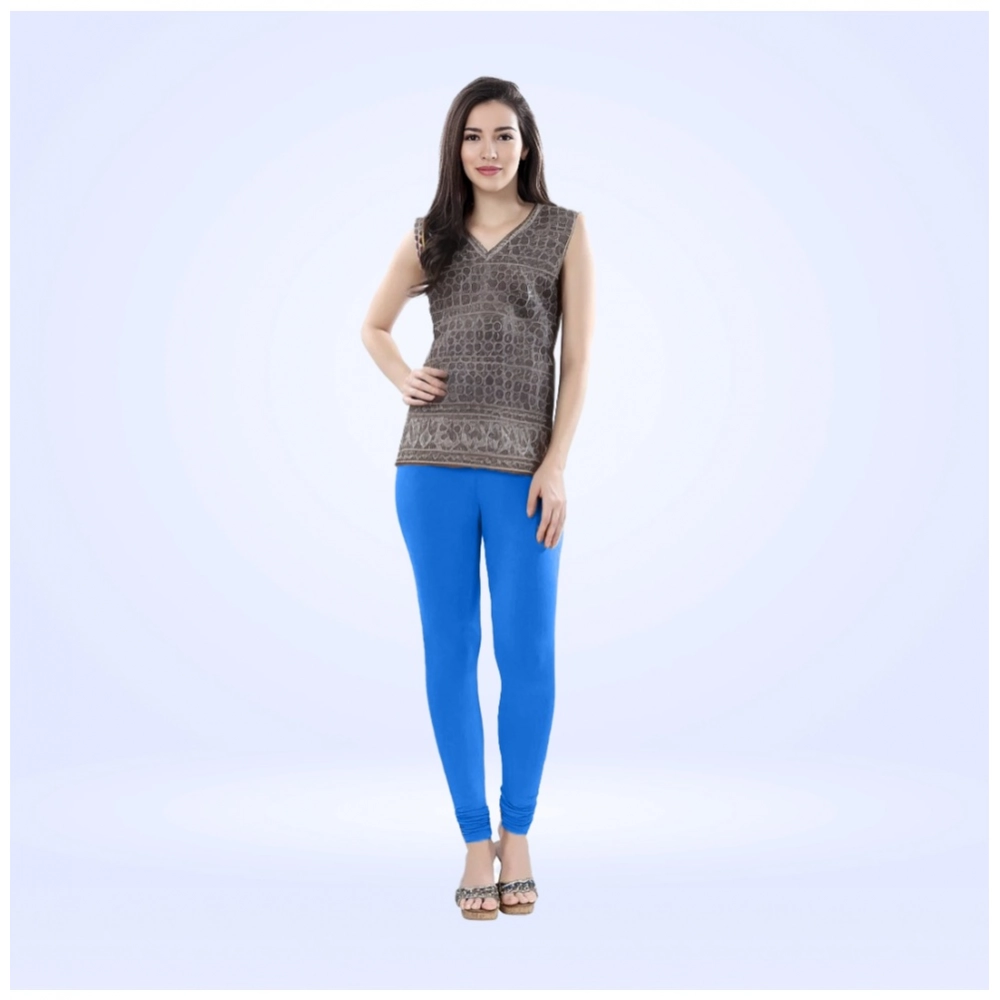 Generic Women's Cotton Blended Solid Churidar leggings (Blue) Generic Women's Cotton Blended Solid Churidar leggings (Blue)