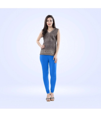 Generic Women's Cotton Blended Solid Churidar leggings (Blue)