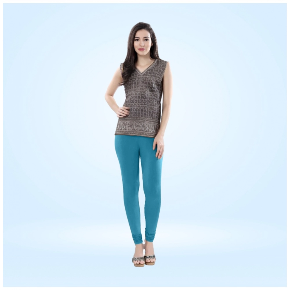 Generic Women's Cotton Blended Solid Churidar leggings (Blue)