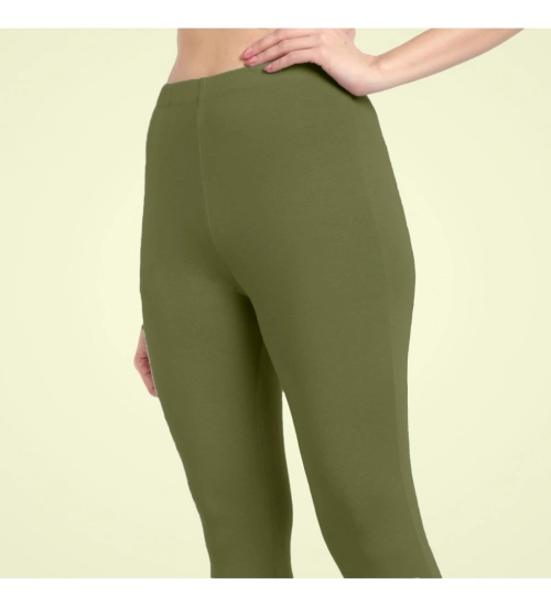 Generic Women's Cotton Blended Solid Ankle legging (Olive Green)