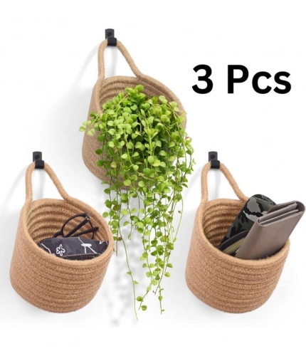 Generic Cotton Hanging Storage Small Basket Pack of 3 Storage Basket For Clothes (Brown)