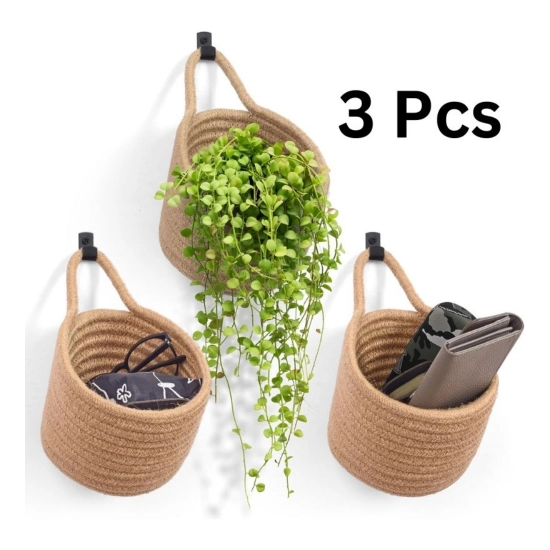 Generic Cotton Hanging Storage Small Basket Pack of 3 Storage Basket For Clothes (Brown) Generic Cotton Hanging Storage Small Basket Pack of 3 Storage Basket For Clothes (Brown)