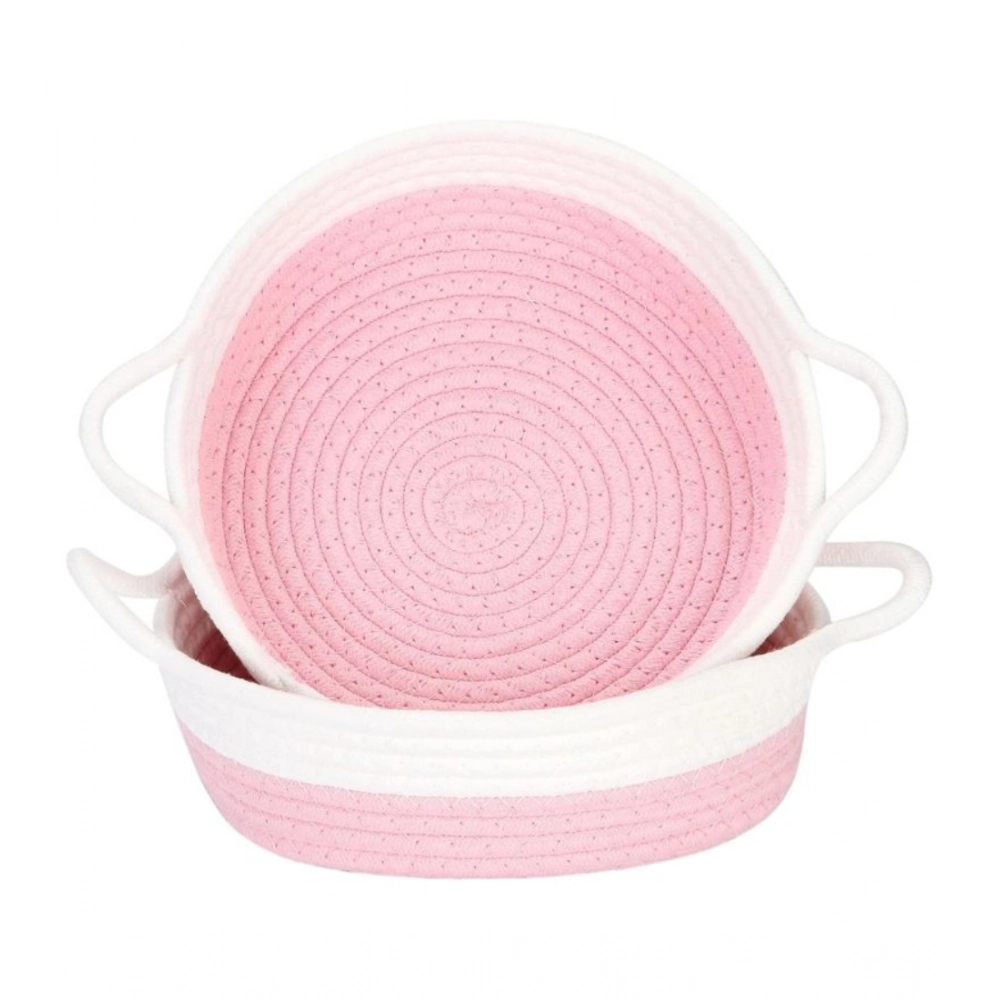 Generic Cotton White Basket 2 Pcs Storage Basket For Clothes (Pink) Generic Cotton White Basket 2 Pcs Storage Basket For Clothes (Pink)