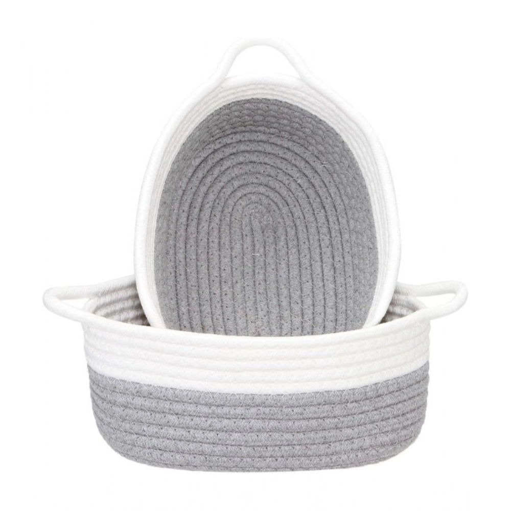 Generic Cotton Grey White 2 Pcs Storage Basket For Clothes (Grey) Generic Cotton Grey White 2 Pcs Storage Basket For Clothes (Grey)
