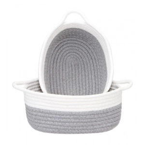Generic Cotton Grey White 2 Pcs Storage Basket For Clothes (Grey)