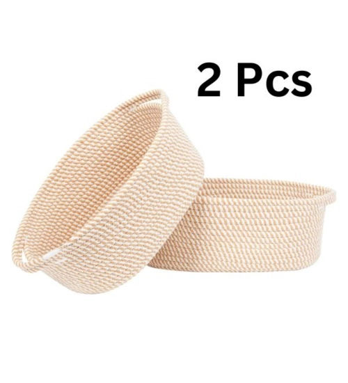 Generic Cotton 2 Pcs Oval Basket Storage Basket For Clothes (Beige)
