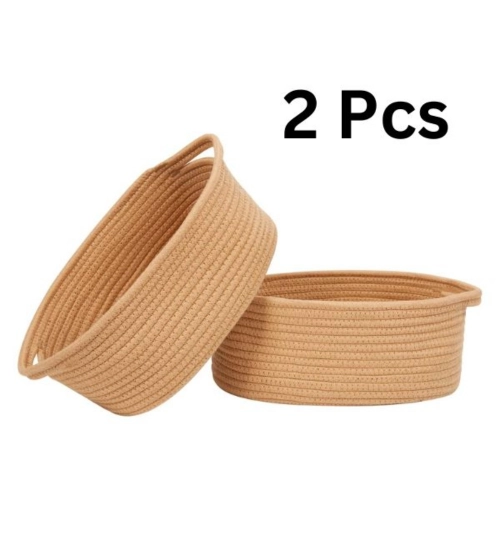 Generic Cotton 2 Pcs Oval Basket Storage Basket For Clothes (Beige)