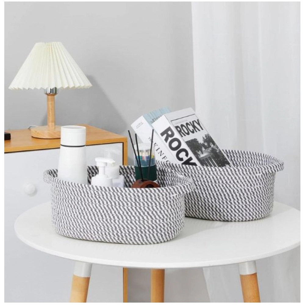Generic Cotton 2 Pcs Oval Basket Storage Basket For Clothes (Grey) Generic Cotton 2 Pcs Oval Basket Storage Basket For Clothes (Grey)