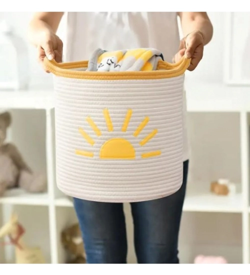 Generic Cotton Sun Basket Pack of 1 Storage Basket For Clothes (White)
