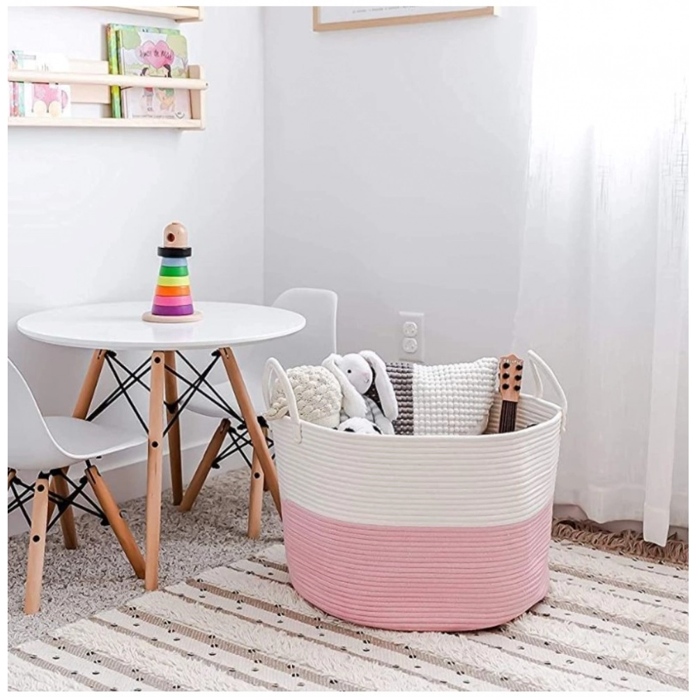 Generic Cotton Laundry Basket Pack of 1 Storage Basket For Clothes (Pink) Generic Cotton Laundry Basket Pack of 1 Storage Basket For Clothes (Pink)