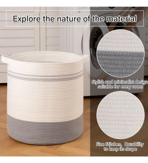 Generic Cotton Basket Pack of 1 Storage Basket For Clothes (Grey)