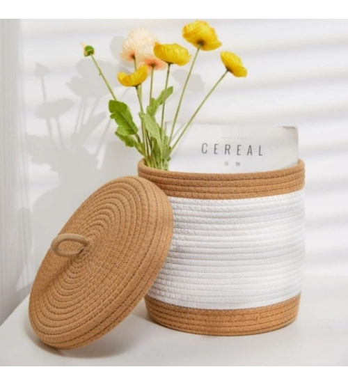 Generic Cotton Basket Pack of 1 Storage Basket For Clothes (White)