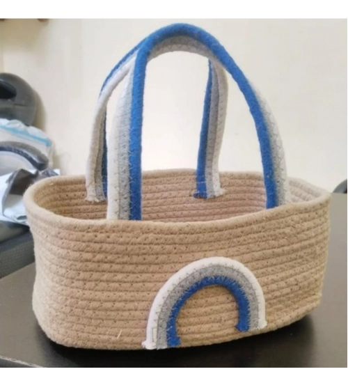 Generic Cotton Rainbow Basket Pack of 1 Storage Basket For Clothes (Multicolor)