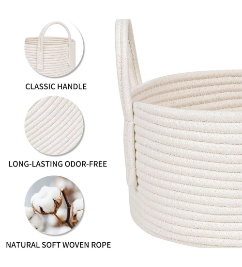 Generic Cotton Basket Inch Pack of 1 Storage Basket For Clothes (White)