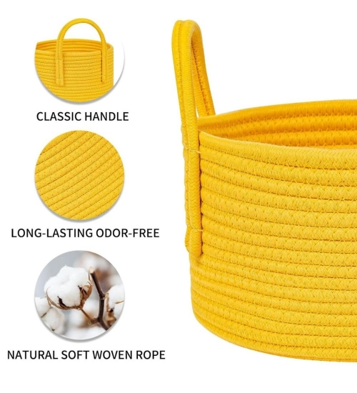 Generic Cotton Basket Inch Pack of 1 Storage Basket For Clothes (Yellow)