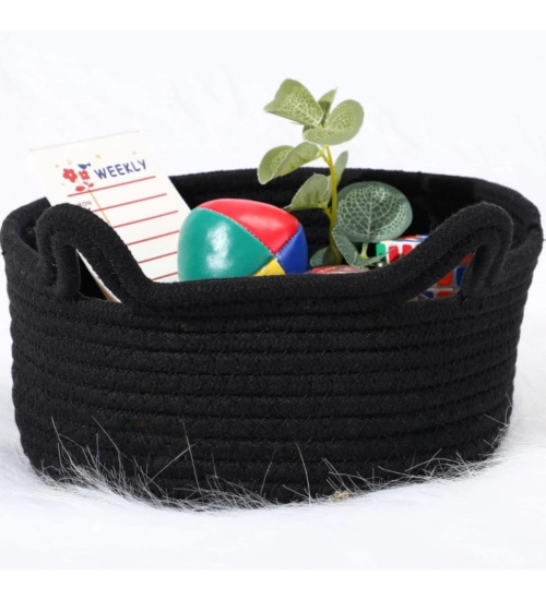 Generic Cotton Cat Basket Inch Pack of 1 Storage Basket For Clothes (Black)