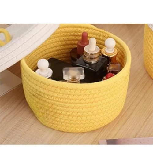 Generic Cotton Box White Lid Inch Pack of 1 Storage Basket For Clothes (Yellow)