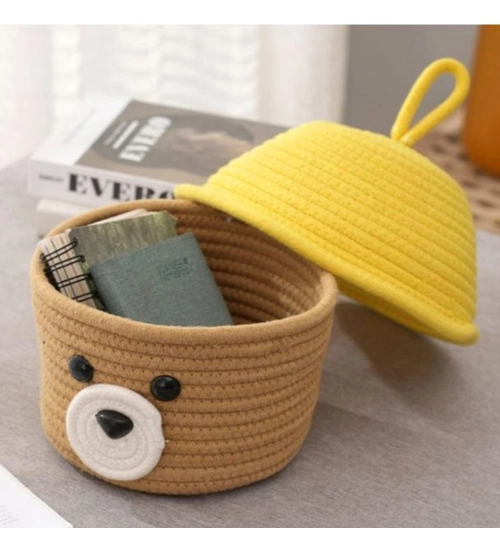 Generic Cotton Box Yellow Lid Inch Pack of 1 Storage Basket For Clothes (Beige)