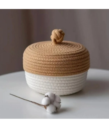 Generic Cotton Box Beige lid Pack of 1 Storage Basket For Clothes (White)