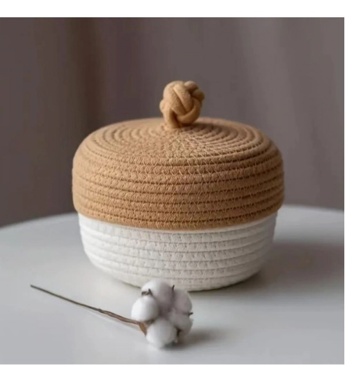 Generic Cotton Box Beige lid Pack of 1 Storage Basket For Clothes (White)