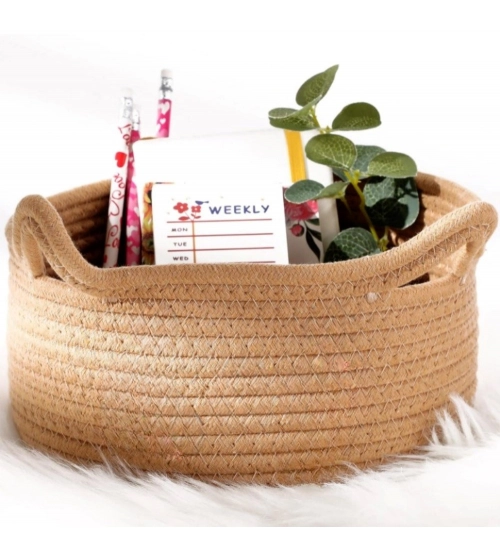Generic Cotton Cat Basket Inch Pack of 1 Storage Basket For Clothes (Beige)