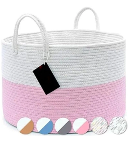 Generic Cotton Laundry Basket Pack of 1 Storage Basket For Clothes (Pink)
