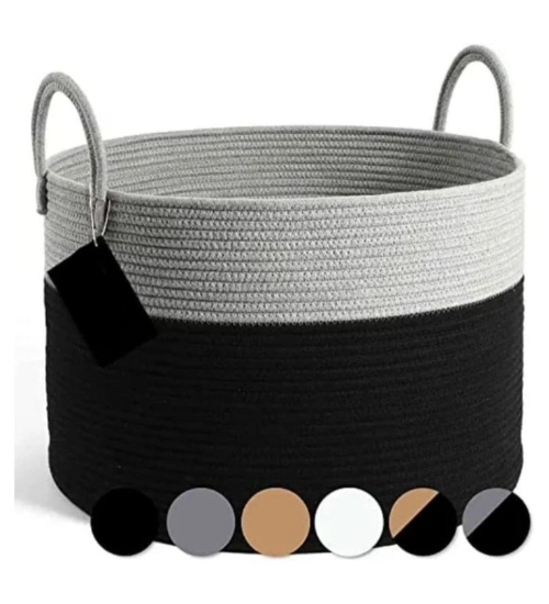 Generic Cotton Laundry Basket Pack of 1 Storage Basket For Clothes (Grey)