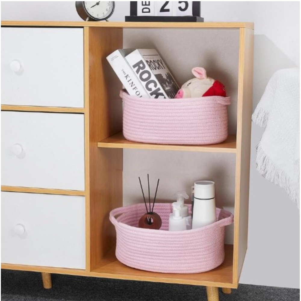 Generic Cotton 2 Pcs Oval Basket Storage Basket For Clothes (Pink) Generic Cotton 2 Pcs Oval Basket Storage Basket For Clothes (Pink)