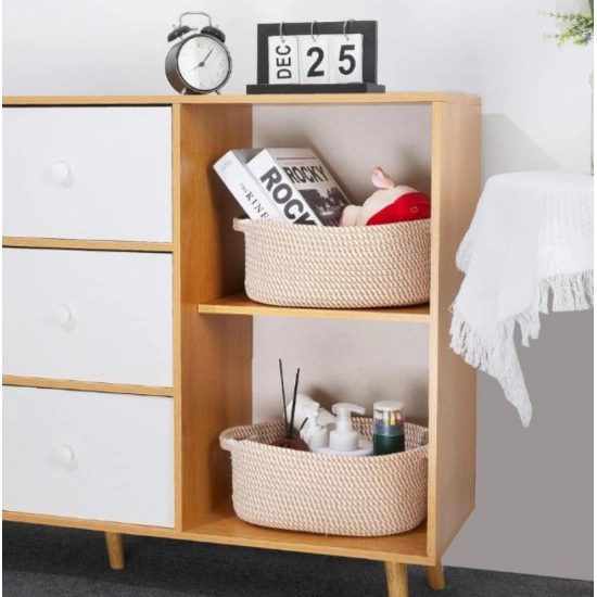 Generic Cotton 2 Pcs Oval Basket Storage Basket For Clothes (Beige) Generic Cotton 2 Pcs Oval Basket Storage Basket For Clothes (Beige)