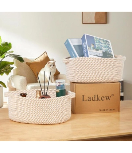Generic Cotton 2 Pcs Oval Basket Storage Basket For Clothes (Beige)
