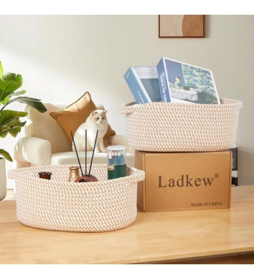 Generic Cotton 2 Pcs Oval Basket Storage Basket For Clothes (Beige)