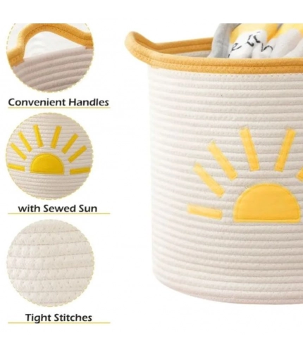 Generic Cotton Sun Basket Pack of 1 Storage Basket For Clothes (White)