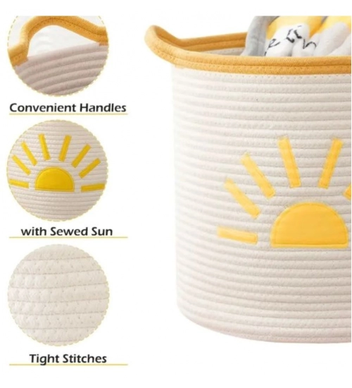 Generic Cotton Sun Basket Pack of 1 Storage Basket For Clothes (White)