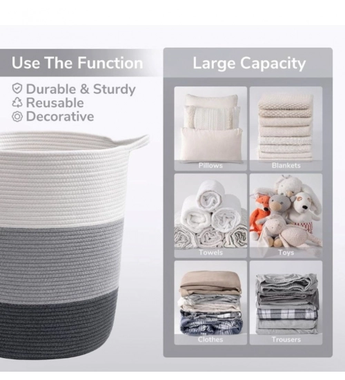 Generic Cotton Laundry Basket Pack of 1 Storage Basket For Clothes (Multicolor)